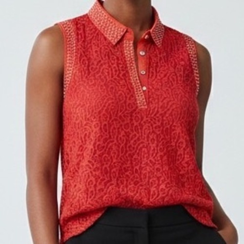 Coral Lace top Sleeveless gold Studded Blouse Large romantic edgy festival